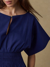 Load image into Gallery viewer, Faherty Coastal Poplin Elia Smocked Dress in Ocean Cavern - FINAL SALE