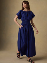 Load image into Gallery viewer, Faherty Coastal Poplin Elia Smocked Dress in Ocean Cavern - FINAL SALE