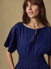 Load image into Gallery viewer, Faherty Coastal Poplin Elia Smocked Dress in Ocean Cavern - FINAL SALE