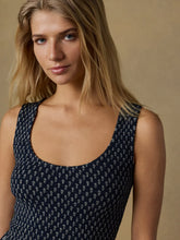 Load image into Gallery viewer, Faherty Sophia Smocked Dress in Navy Lotus Floral