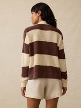 Load image into Gallery viewer, Faherty Miramar Linen Polo in Cocoa Rugby Stripe