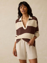 Load image into Gallery viewer, Faherty Miramar Linen Polo in Cocoa Rugby Stripe