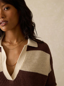 Faherty Miramar Linen Polo in Cocoa Rugby Stripe