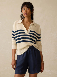 Faherty Miramar Linen Polo in Ocean Ties Stripe