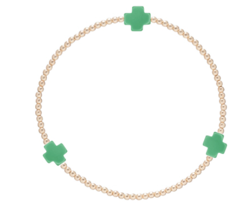 enewton Signature Cross Gold Pattern 2mm Bead Bracelet - Emerald