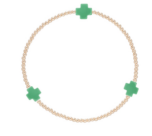 enewton Signature Cross Gold Pattern 2mm Bead Bracelet - Emerald