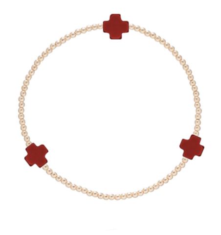 enewton Signature Cross Gold Pattern 2mm Bead Bracelet - Red
