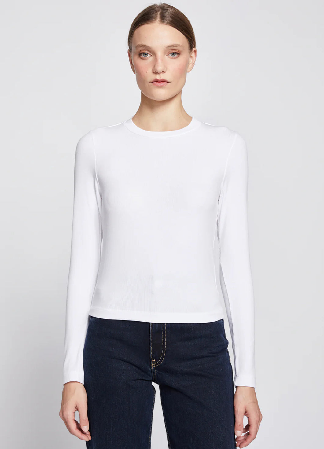 Stateside 2x1 Fine Rib L/S Cropped Tee in White