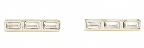 Kris Nations Triple Baguette Bar Earrings in Sterling Silver