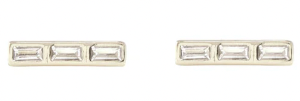 Kris Nations Triple Baguette Bar Earrings in Sterling Silver