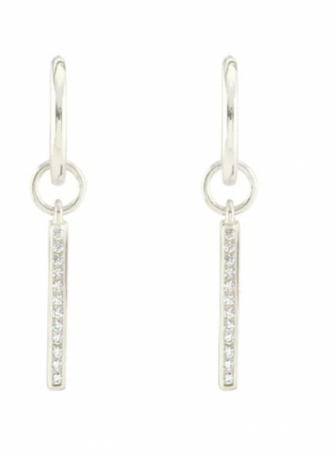 Kris Nations Tall Crystal Bar Huggie Hoop Earrings - Sterling Silver