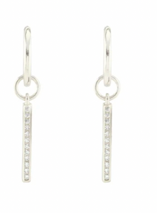 Kris Nations Tall Crystal Bar Huggie Hoop Earrings - Sterling Silver