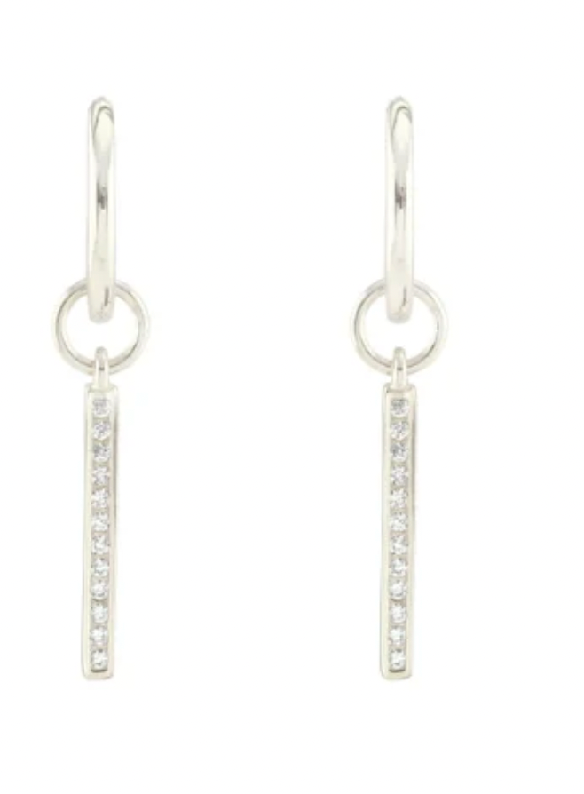 Kris Nations Tall Crystal Bar Huggie Hoop Earrings - Sterling Silver