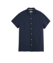 Scotch and Soda Mens Regular-Fit Short-Sleeve Linen Shirt in Navy