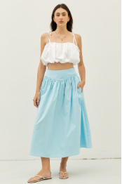 idem ditto Basque Waist Cotton Midi Skirt in Light Blue - FINAL SALE