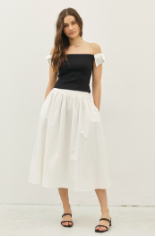 idem ditto Basque Waist Cotton Midi Skirt in Off White
