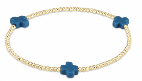 enewton Signature Cross Gold Pattern 2mm Bead Bracelet - Colbalt