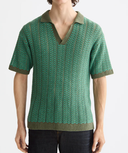 Scotch and Soda Mens Open structured knitted v-neck polo