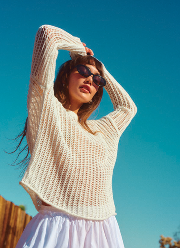 Stateside Open Mesh Pullover Sweater in Cream