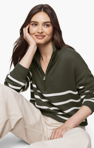 Splendid Georgie Stripe Oversize Quarter Zip Sweater