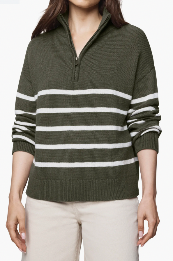 Splendid Georgie Stripe Oversize Quarter Zip Sweater