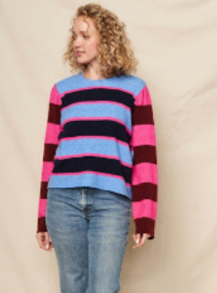 Sundry Colorblock Stripe Pullover Sweater in Lagoon Blue