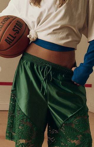 Lace Trim Drawstring Roster Short
