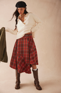 Free People Take Me Along Circle Skirt in Red/Black Combo