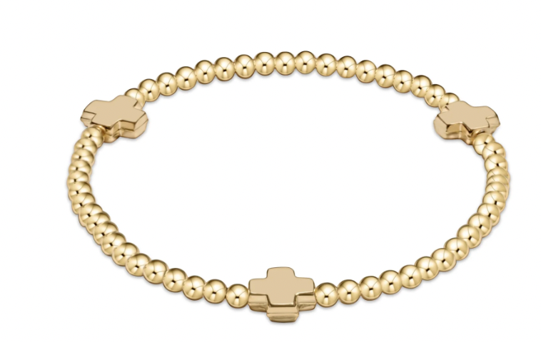enewton Signature Cross Gold Pattern 3mm Bead Bracelet - Gold