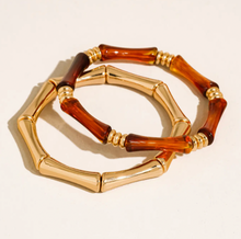 Load image into Gallery viewer, Flanerie Alun 18K Gold Non-Tarnish Bamboo Resin Bangle Set