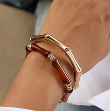 Load image into Gallery viewer, Flanerie Alun 18K Gold Non-Tarnish Bamboo Resin Bangle Set