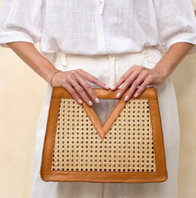 Load image into Gallery viewer, The Winding Road Brown Cane Weave Rattan Triangle Handbag