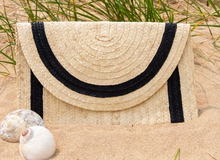 Load image into Gallery viewer, The Winding Road Straw Clutch - Ivory with Black Trim