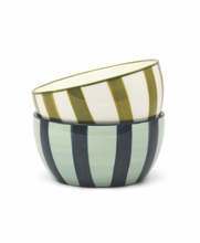 Load image into Gallery viewer, Here's How The Bella Set of 2 Dipping Bowls - Green + Blue Stripe