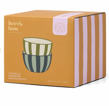 Load image into Gallery viewer, Here's How The Bella Set of 2 Dipping Bowls - Green + Blue Stripe