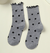 Load image into Gallery viewer, Jlyn Ruffled Polka Dot Crew Socks
