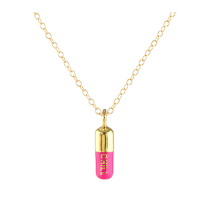 Kris Nations Chill Pill Enamel Necklace in Fuchsia