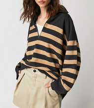 Load image into Gallery viewer, Free People Coastal Stripe Pullover in Carbon/Caramel