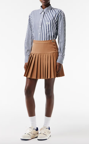 Lacoste Pleated Button Waist Skirt in Brown - FINAL SALE