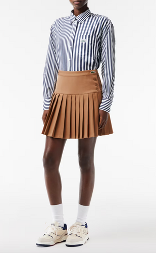 Lacoste Pleated Button Waist Skirt in Brown