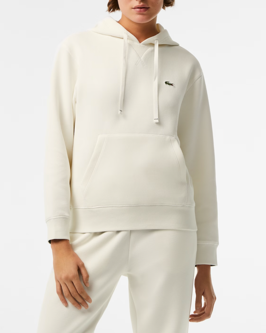 Lacoste x Bandier Loose Fit Cotton Blend Hoodie in White