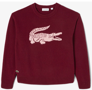 Lacoste x Bandier Contrast Crocodile Sweater in Bordeaux - FINAL SALE