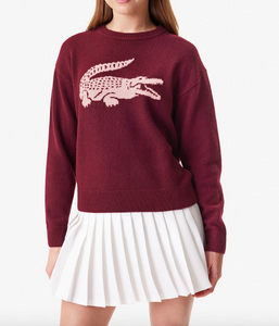 Lacoste x Bandier Contrast Crocodile Sweater in Bordeaux - FINAL SALE