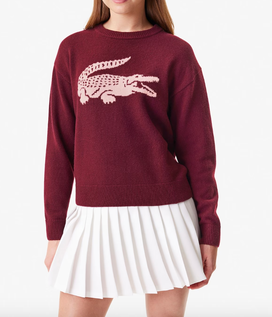 Lacoste x Bandier Contrast Crocodile Sweater in Bordeaux