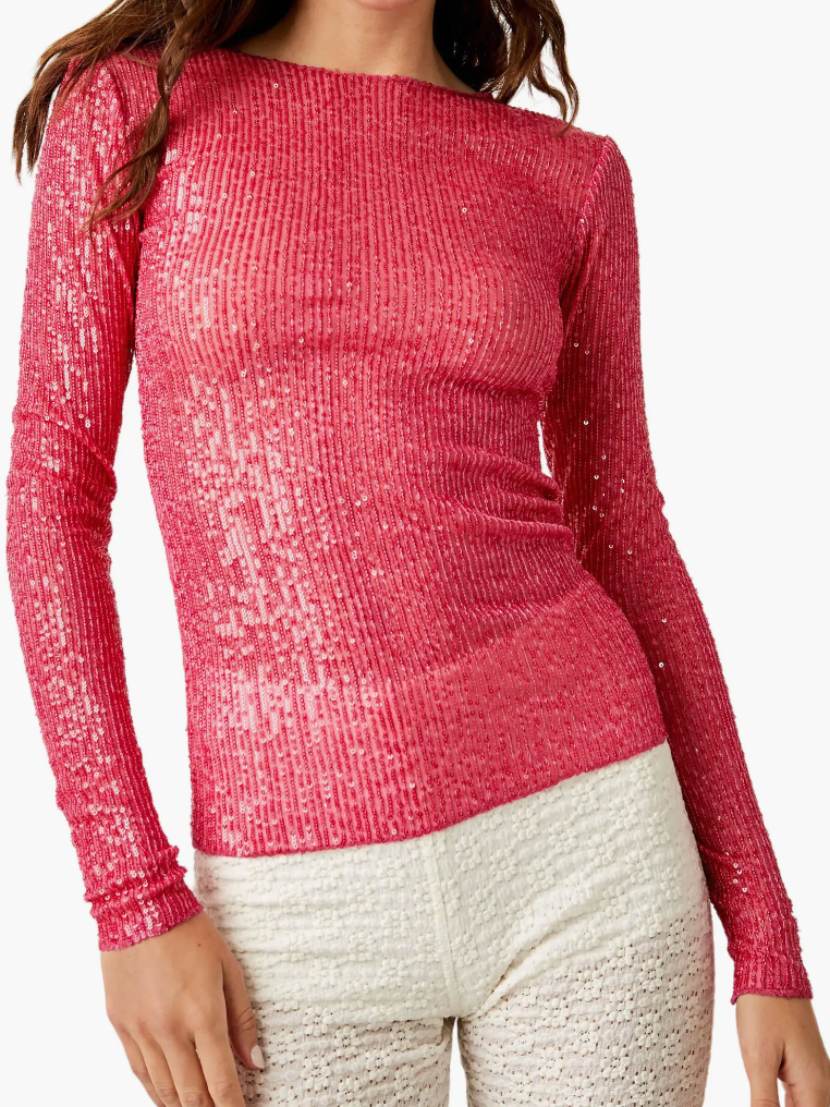 Free People Gold Rush L/S Tee in Hot Pink - FINAL SALE