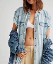 Load image into Gallery viewer, Free People The Short of It Denim Top in Light Vintage - FINAL SALE