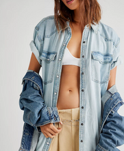 Load image into Gallery viewer, Free People The Short of It Denim Top in Light Vintage