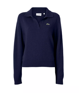 Lacoste x Bandier Cashmere Polo Sweater in Marine - FINAL SALE