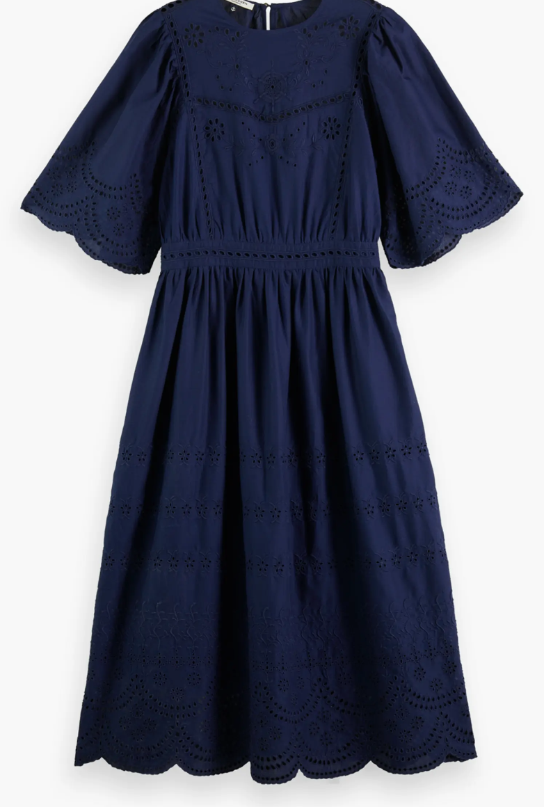 Scotch & Soda Broderie Anglaise A-line Dress in Navy Blue