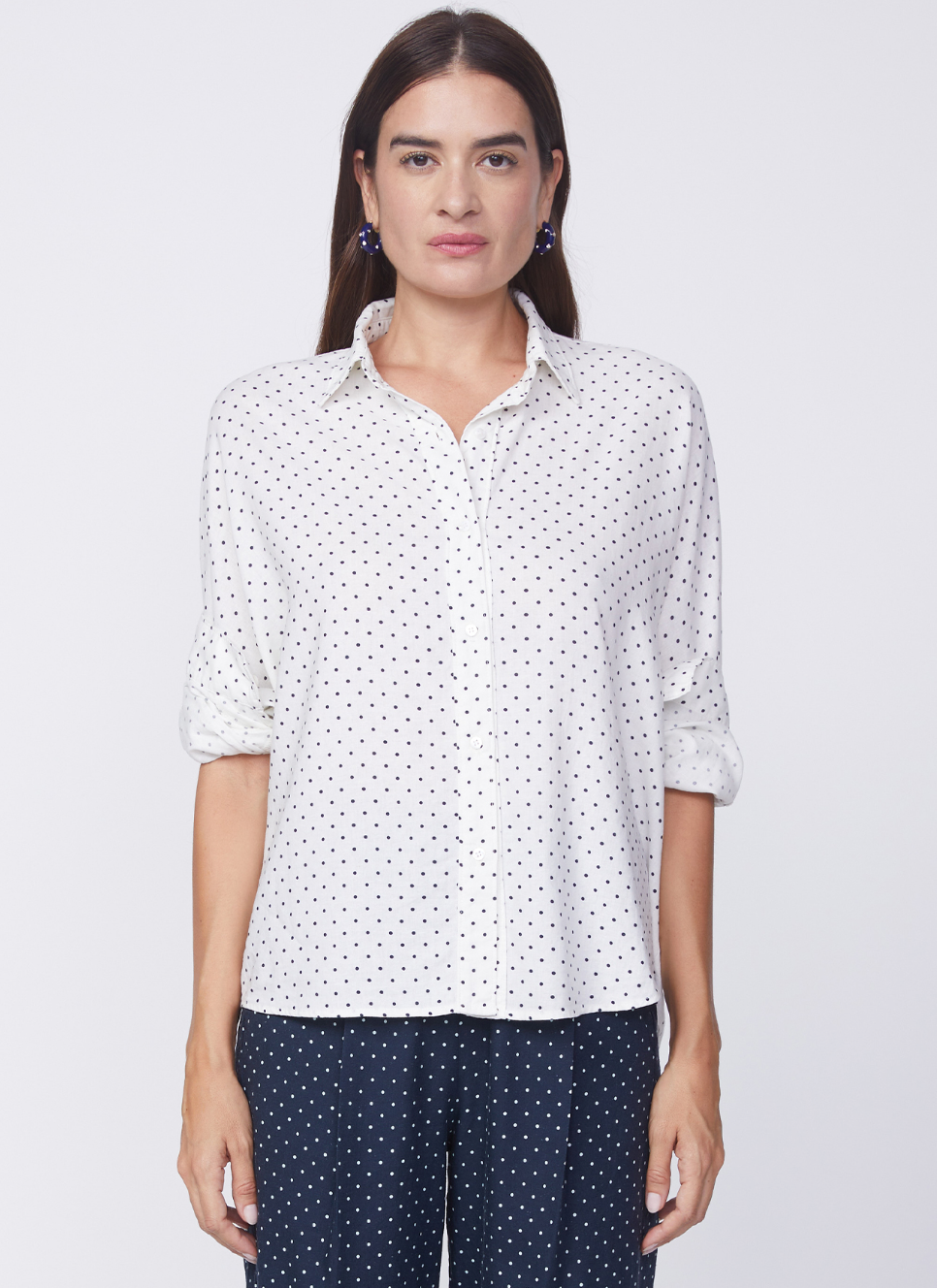 Stateside Linen Dot Dolman Shirt in Cream